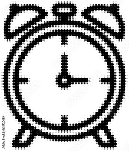 Black and white dot matrix vintage alarm clock illustration concept