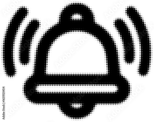 Black and white ringing bell icon with sound lines around it