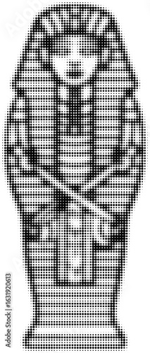 Halftone pattern of ancient Egyptian pharaoh bust in black and white