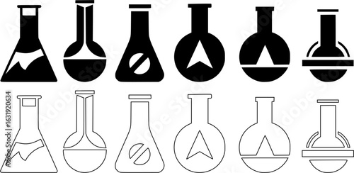 Flask  Icon Element For Design. Science flask icon collection collection on white background