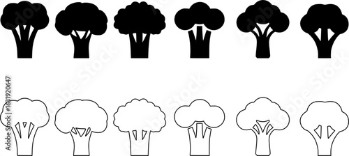 Broccoli art vectors and Set of black broccoli flat icon silhouette collections. broccoli icon design vector illustration