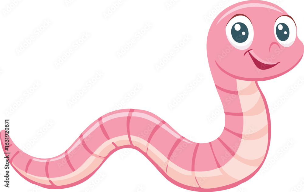 Fototapeta premium Cartoon illustration of a happy pink earthworm.
