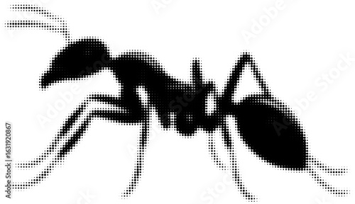 Halftone silhouette of a solitary black ant
