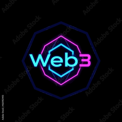 Neon Web3 logo design against a black background, modern digital illustration.