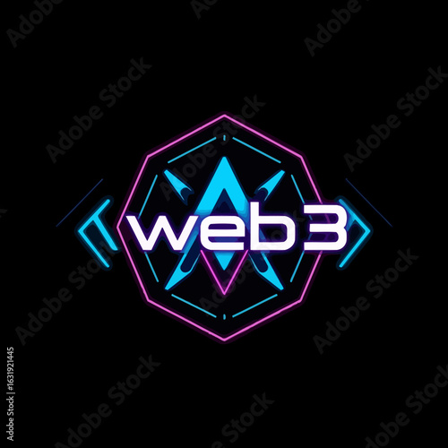 Web3 logo with a stylized 'A' inside an octagon, outlined in neon pink and blue on a black background.