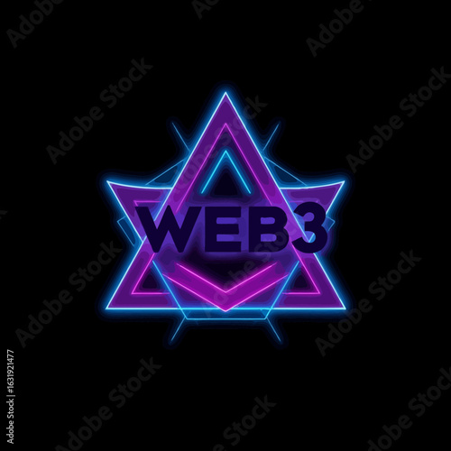 Neon-lit, stylized logo featuring the text "WEB3" within a geometric design.