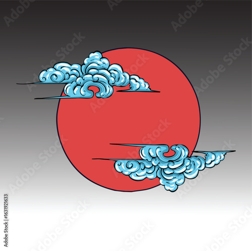 Celestial embrace clouds enveloping a red void full moon