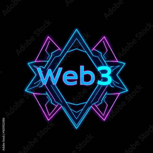 Neon-lit Web3 logo design against a dark background, showcasing digital technology.