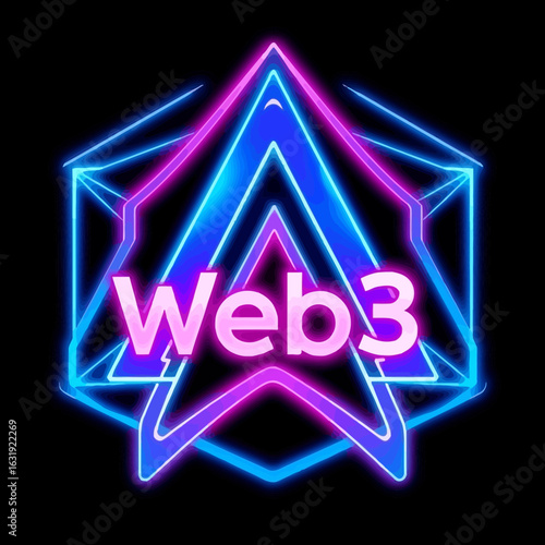 Neon Web3 logo, geometric design, vibrant colors, futuristic style.