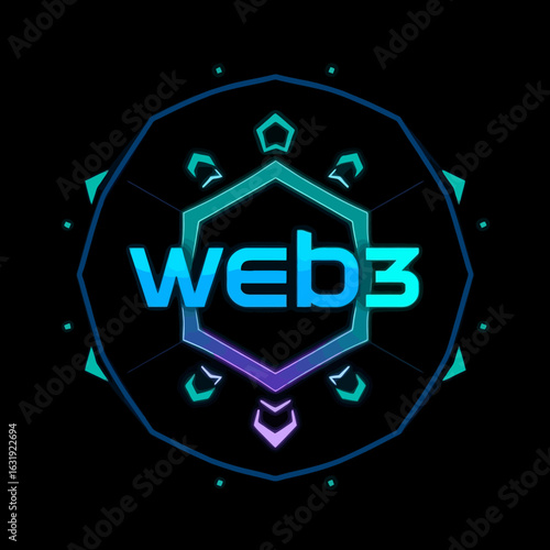 Web3 logo in a futuristic, geometric design with gradient colors on a black background.
