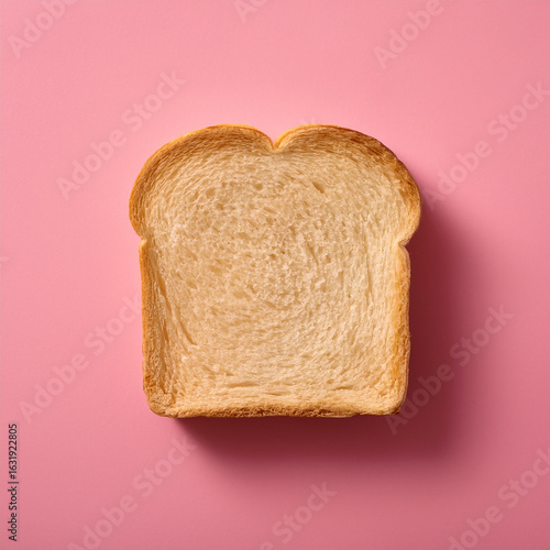 Single slice of toast bread on soft pink background. Great for breakfast content or modern food visuals.