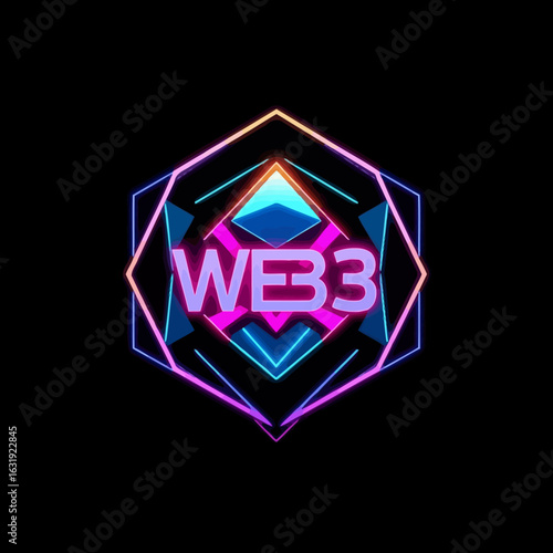 A vibrant, geometric logo featuring the text "WEB3" against a dark background.
