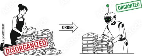 Automation versus manual organization efficiency comparison ai vector