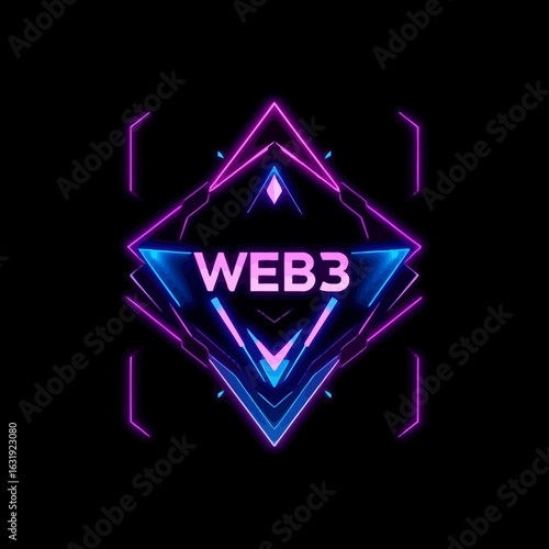 Futuristic neon geometric design featuring the text "WEB3" in vibrant colors, on black.