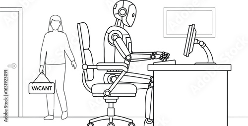 Robot automation replacing human labor vacant job illustration vector