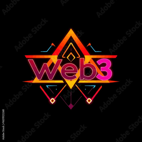 Abstract logo design featuring the text "Web3" in vibrant colors and geometric patterns.