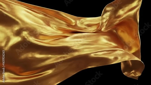 Hyperreal gold satin fabric undulating gracefully in cinematic slow motion
