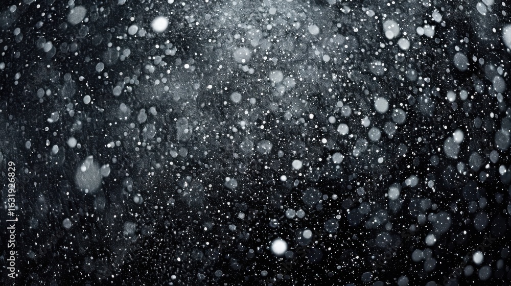 Obraz premium Texture of rain and fog on a black background overlay effect, Abstract splashes of Rain and Snow Overlay Freeze motion of white particles on black background