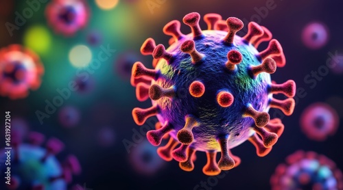 Detailed 3d rendering of a coronavirus particle with spikes