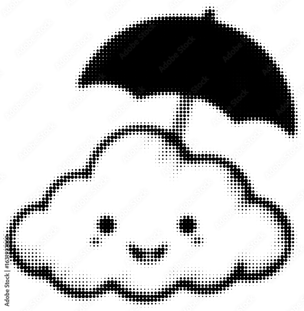 Fototapeta premium Happy dotted cloud with umbrella in monochrome cartoon illustration