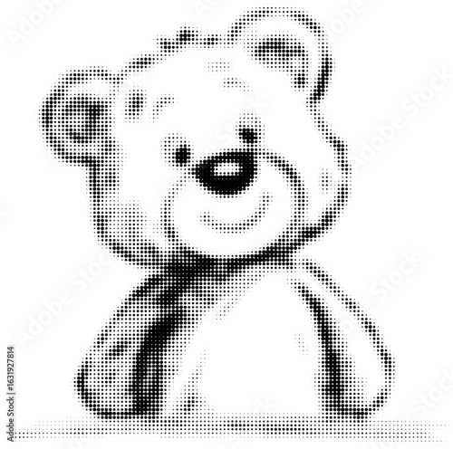Cute teddy bear in black and white halftone pattern, digital art concept