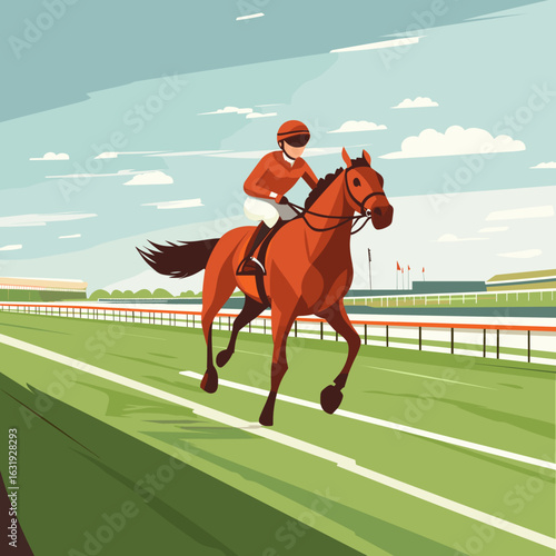 Vibrant Horse Racing Scene with Jockey in Action