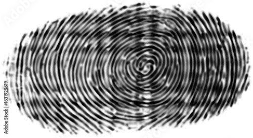 Detailed black fingerprint with spiral pattern and unique ridges, digital art