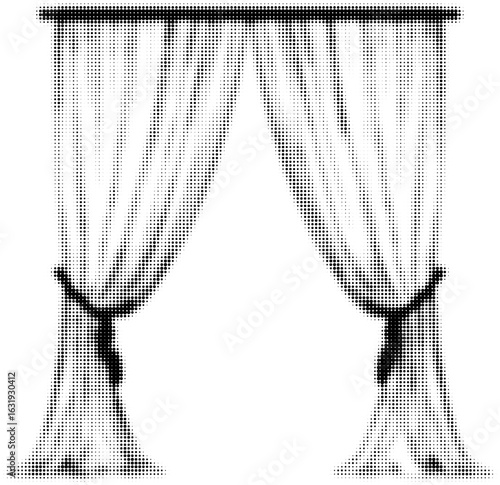 Elegant black and white draped curtains with tiebacks, classic theater ambiance