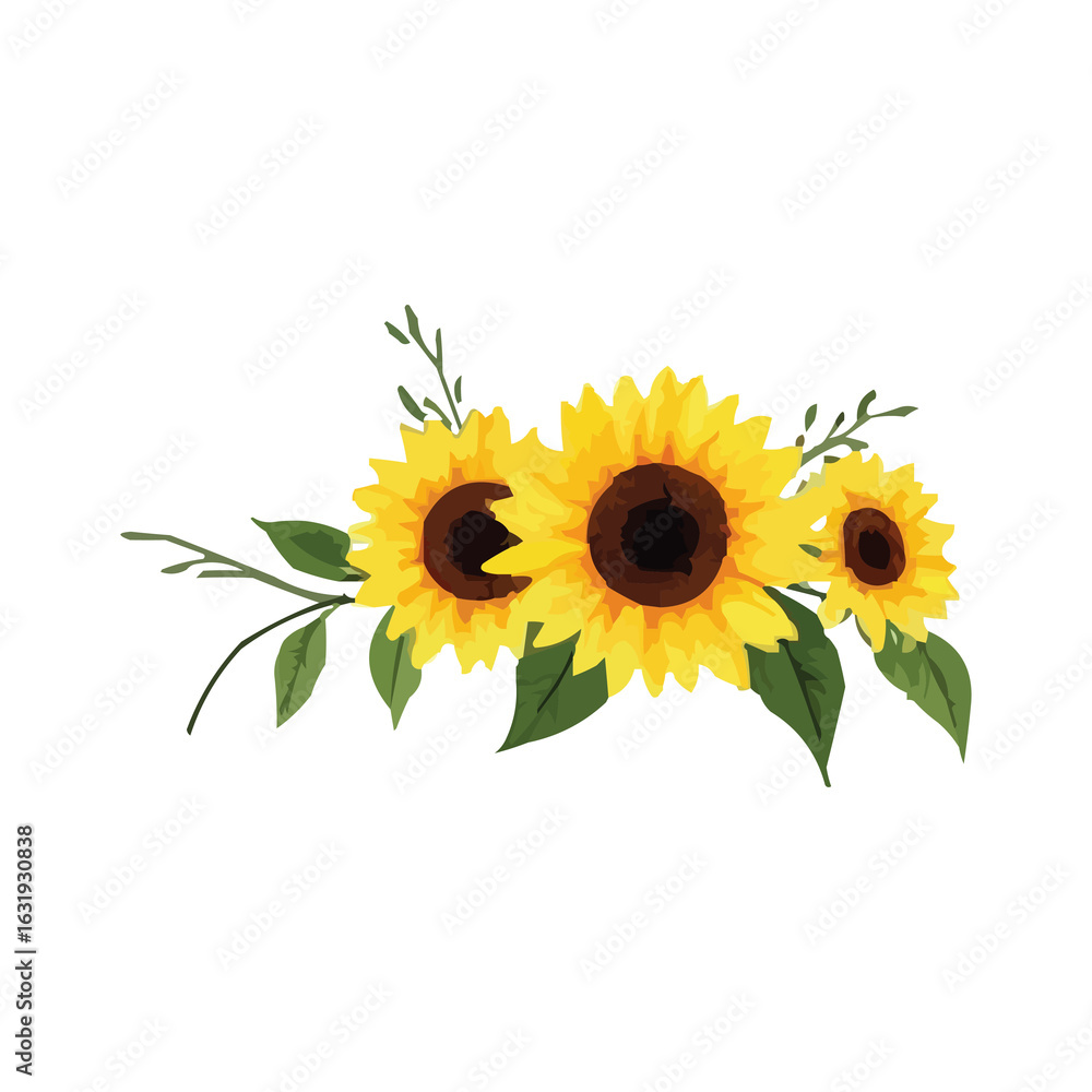 Fototapeta premium watercolor sunflower with leaves