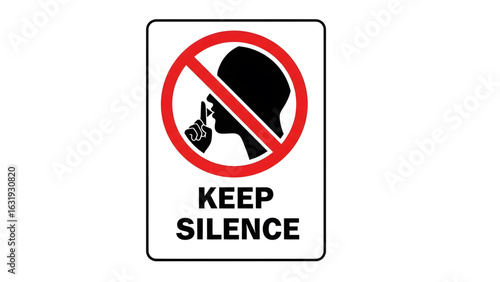 Keep silence prohibition sign No talking red circle Finger-to-lips prohibition badge 