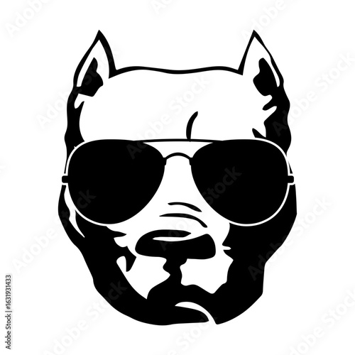 Pitbull with sunglasses, dog with sunglasses svg cut file. Isolated vector illustration