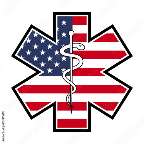 Ems, Star Of Life, Paramedic, American Flag, svg cut file. Isolated vector illustration