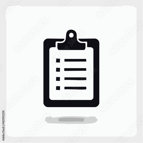 Black binder clip vector icon on a white background. Monochrome illustration of a metal paper clamp, an office stationery supply.