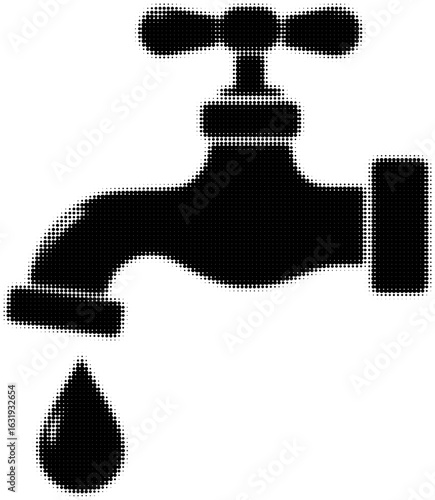 Black silhouette of a dripping tap with dotted pattern