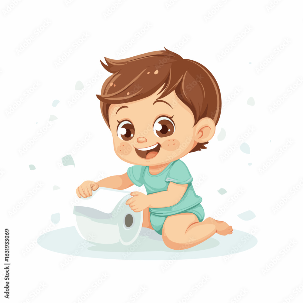 Cute toddler playing with toilet paper Cute toddler playing with toilet paper