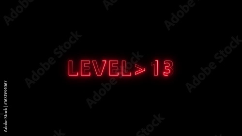 Level Fifteen text font with neon light. Level 1 neon sign. Rainbow color letters spelling out level Up appear .Glowing neon pink green color LEVEL- 1 text animation.4k icon.