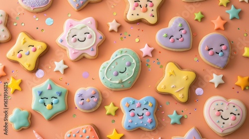 Wallpaper Mural Delightful assortment of kawaii style cookies with cheerful expressions and sprinkle decoration Torontodigital.ca