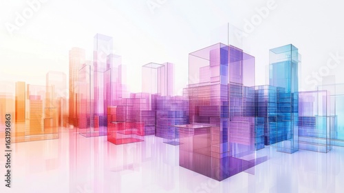 Wallpaper Mural Colorful Cityscape Abstract Design with Transparent Buildings and Reflections Torontodigital.ca