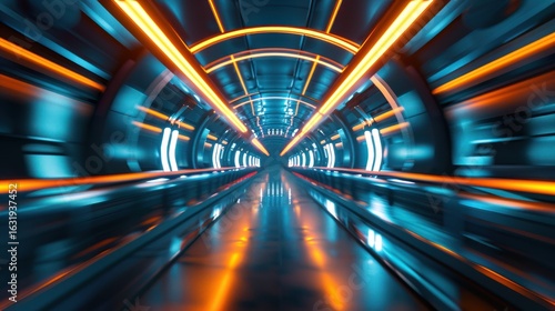 Wallpaper Mural Futuristic corridor with vibrant orange and blue neon lights creating dynamic speed effect Torontodigital.ca