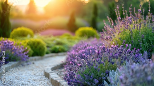 Wallpaper Mural Serene lavender garden path at golden hour, a tranquil scene for contemplation Torontodigital.ca