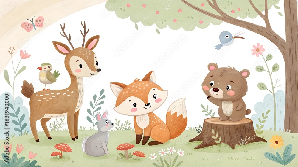 Naklejka premium Cute Animals in the Forest.