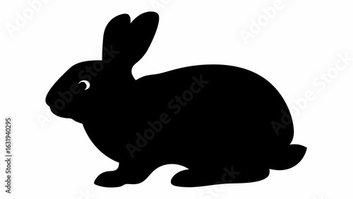 Silhouette of a rabbit with long ears and a short tail in black against a white background image design