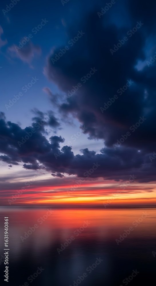 Naklejka premium Dramatic sunset over a calm sea.