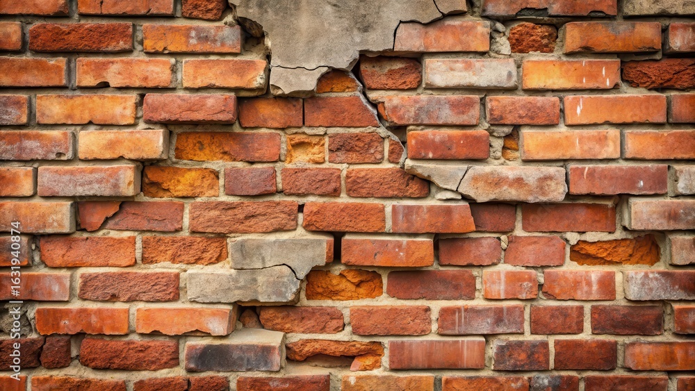 Obraz premium Weathered brick wall with a visible crack
