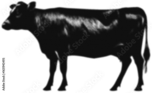 Silhouette of a cow in black and white graphic style illustration