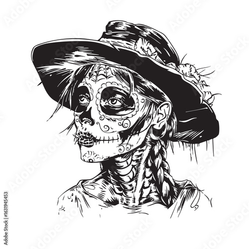 Dreadful head of zombie girl.