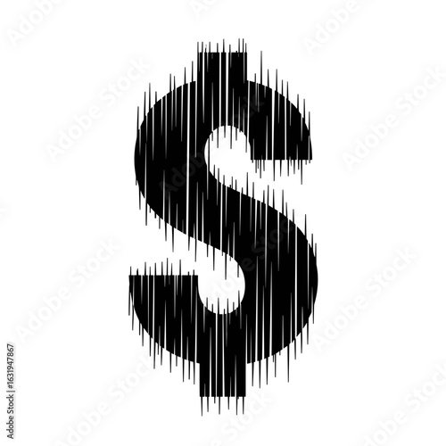 Black and white dollar sign made of vertical lines, abstract financial symbol