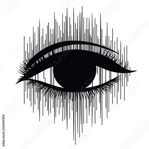 Abstract eye silhouette with vertical lines, symbol of vision and perception