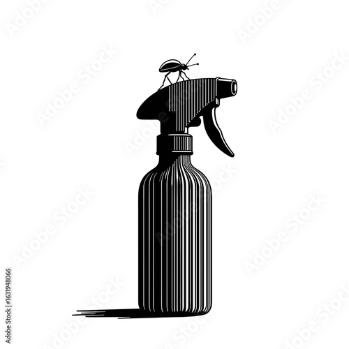 Spray bottle silhouette with bug, pest control and repellent concept