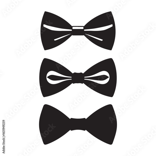 Vector art of three black bow ties isolated on white background